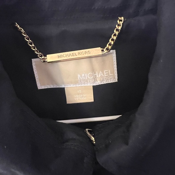 MICHEAL KORS Navy Blue Double-Breasted Rain Coat with Gold Accents - Picture 3 of 6